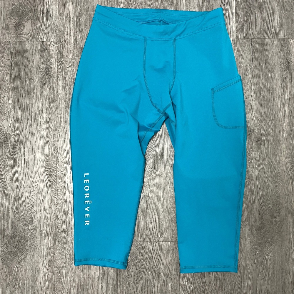 Leorever Compression Tights Mens XXL Turquoise Blue Shorts Base Layer Rashguard